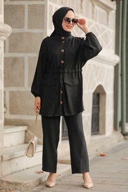 Neva Style - Costume Double Hijab Noir 51920S - Thumbnail
