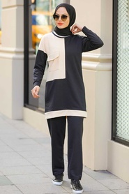 Neva Style - Costume Double Hijab Noir 5587S - Thumbnail