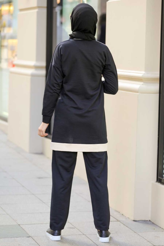 Neva Style - Costume Double Hijab Noir 5587S - 2