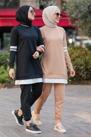 Neva Style - Costume Double Hijab Noir 55990S - Thumbnail