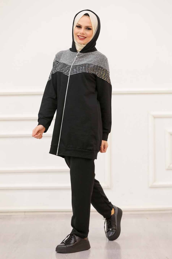 Neva Style - Costume Double Hijab Noir 6500S - 1