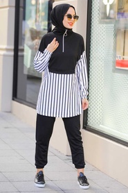 Neva Style - Costume Double Hijab Noir 6920S - Thumbnail