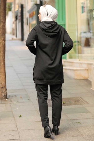Neva Style - Costume Double Hijab Noir à Capuche 6902S - 3