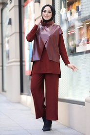Neva Style - Costume Double Hijab Rouge Bordeaux 13401BR - Thumbnail