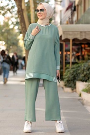 Neva Style - Costume Double Hijab Vert 1165CY - Thumbnail