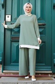 Neva Style - Costume Double Hijab Vert 40250CY - Thumbnail