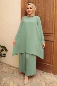 Neva Style - Costume Double Hijab Vert 5715CY - Thumbnail