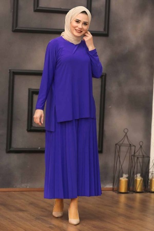 Neva Style -Costume Double Hijab Violet 41241MOR - Thumbnail