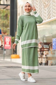 Neva Style - Costume Double Tricot Hijab Menthe 9681MINT - Thumbnail