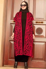 Neva Style - Costume Double Tricot Hijab Rouge Bordeaux 3192BR - Thumbnail