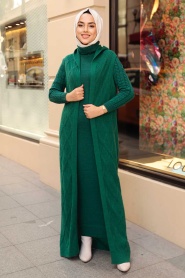 Neva Style -Costume Double Tricot Hijab Vert 15030Y - Thumbnail