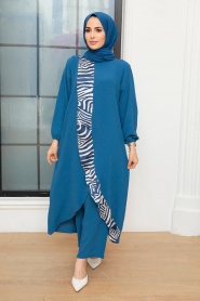 Neva Style - Costume Hijab Bleu Indigo 7686IM - Thumbnail
