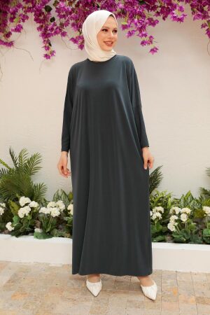 Abaya longue à manches chauve-souris – Gris anthracite 17801FU 