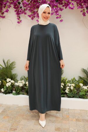 Abaya longue à manches chauve-souris – Gris anthracite 17801FU - 2