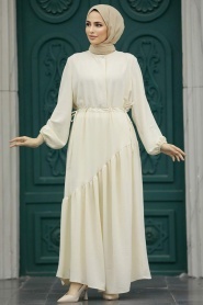 Neva Style - Cream Long Dress 5911KR - Thumbnail