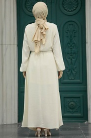 Neva Style - Cream Long Dress 5911KR - Thumbnail