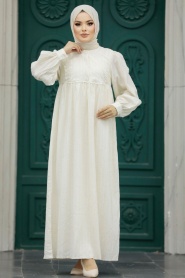 Neva Style - Cream Long Sleeve Dress 19091KR - Thumbnail