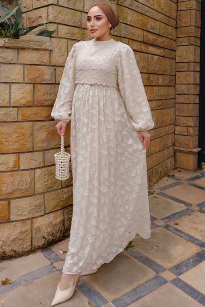 Cream Hijab Maxi Dress 1388KR - 1