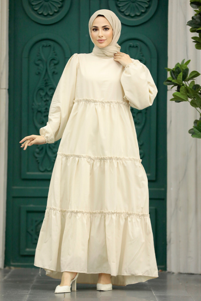 Crem Hijab Turkish Dress 57342KR - 2