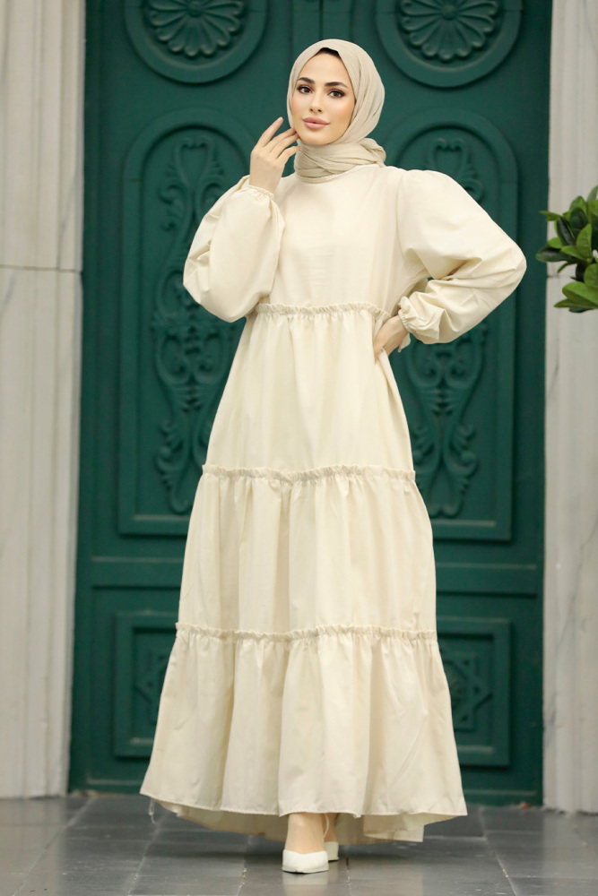 Crem Hijab Turkish Dress 57342KR - 3