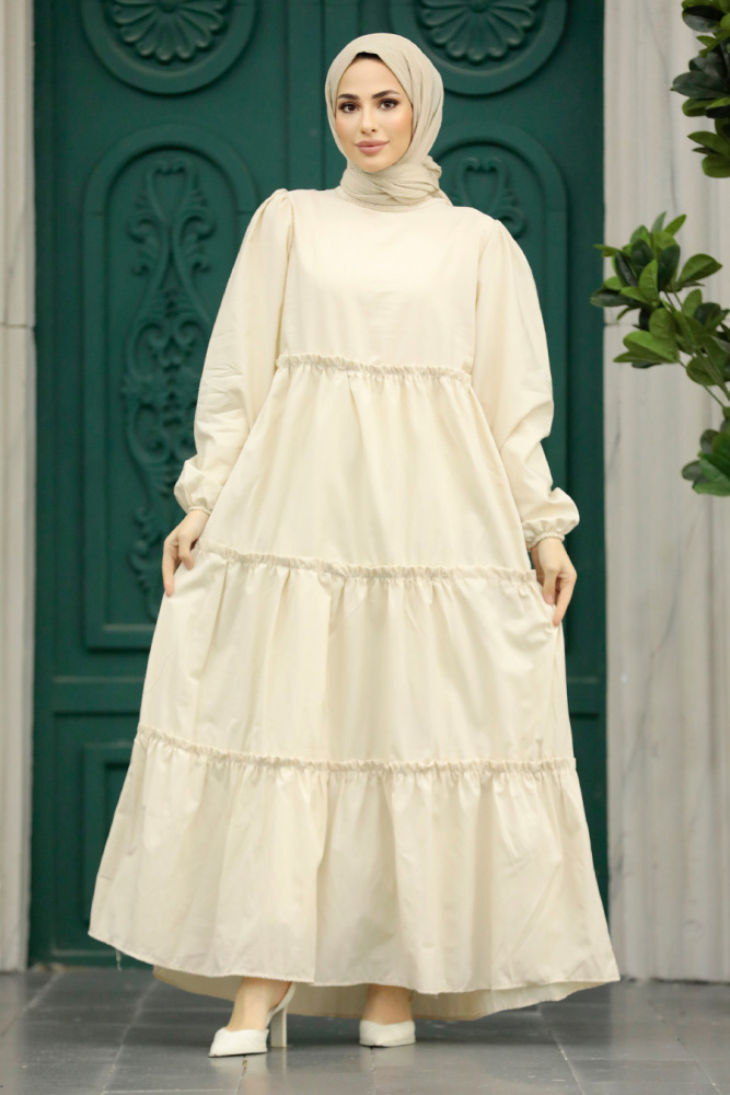 Crem Hijab Turkish Dress 57342KR - 1