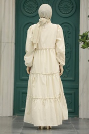 Neva Style - Crem Hijab Turkish Dress 57342KR - Thumbnail