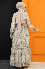 Neva Style - Crem Muslim Long Dress Style 33561KR - Thumbnail