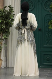 Neva Style - Crem Muslim Long Dress Style 39821KR - Thumbnail