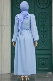 Neva Style - Dantel Detaylı Bebek Mavisi Tesettür Elbise 58571BM - Thumbnail