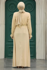 Neva Style - Dantel Detaylı Bej Tesettür Elbise 5852BEJ - Thumbnail