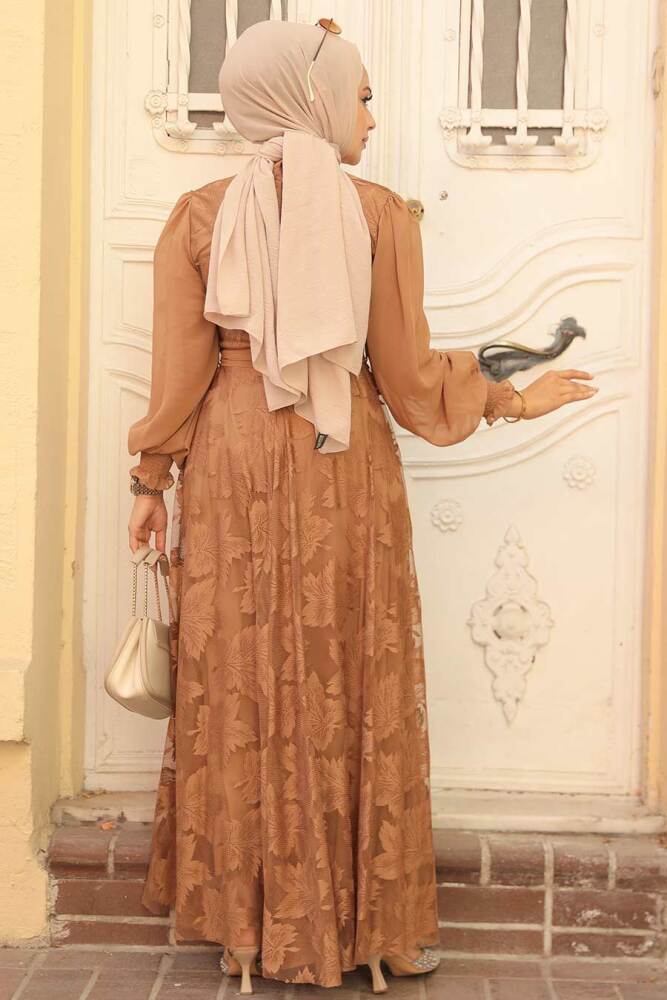 Neva Style - Dantel Detaylı Bisküvi Tesettür Elbise 1063BS - 3