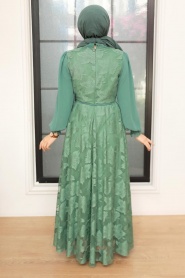 Neva Style - Dantel Detaylı Çağla Yeşili Tesettür Elbise 1063CY - Thumbnail