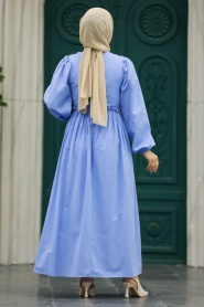 Neva Style - Dantel Detaylı Mavi Tesettür Elbise 5857M - Thumbnail