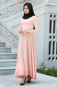 Neva Style - Dantel Detaylı Pudra Tesettür Elbise 41450PD - Thumbnail