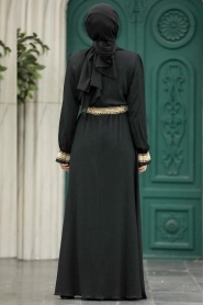 Neva Style - Dantel Detaylı Siyah Tesettür Elbise 5852S - Thumbnail