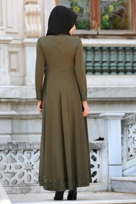 Neva Style - Dantel Detaylı Yeşil Tesettür Elbise 41450Y - 3