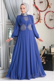 Neva Style - Dantelli Koyu Lila Tesettür Abiye Elbise 9118KLILA - Thumbnail