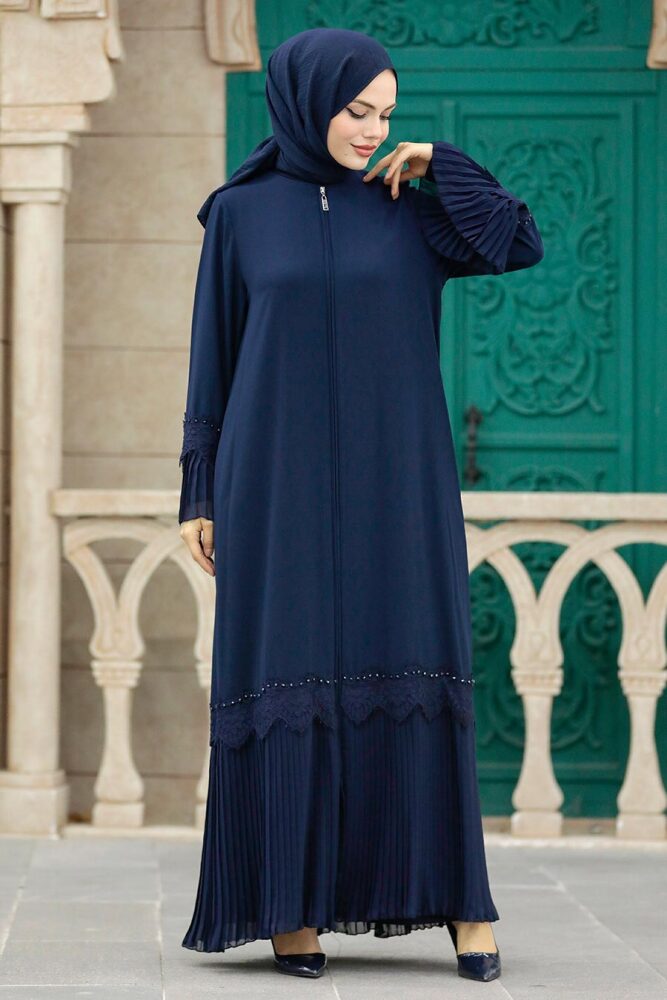 Neva Style - Dantelli Lacivert Tesettür Ferace 396000L - 3