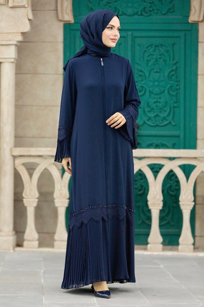 Neva Style - Dantelli Lacivert Tesettür Ferace 396000L - 2
