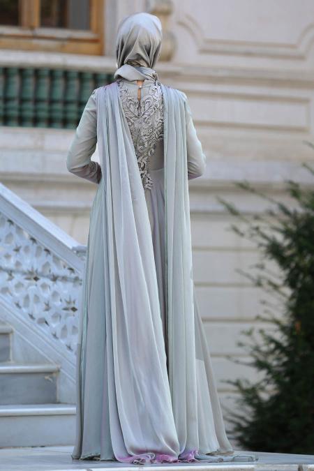 Neva Style - Dantelli Mint Tesettür Abiye Elbise 3566MINT - 2