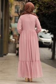 Neva Style - Dantelli Pudra Tesettür Elbise 44690PD - Thumbnail