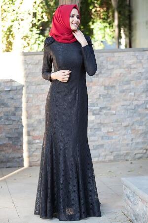 Neva Style - Dantelli Siyah Elbise - 1