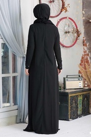 Neva Style - Dantelli Siyah Tesettür Abiye Elbise 20803S - Thumbnail
