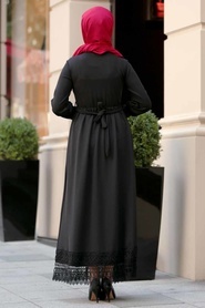 Neva Style - Dantelli Siyah Tesettür Elbise 11101S - Thumbnail