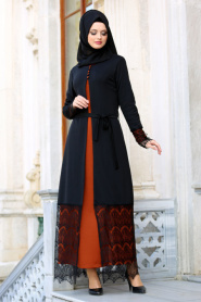 Neva Style - Dantelli Taba Tesettür Elbise 42090TB - Thumbnail