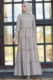Neva Style - Dantelli Vizon Tesettür Elbise 2804V - Thumbnail