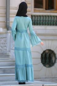 Neva Style - Dantelli Volan Kol Çağla Yeşili Tesettür Elbise 41720CY - Thumbnail