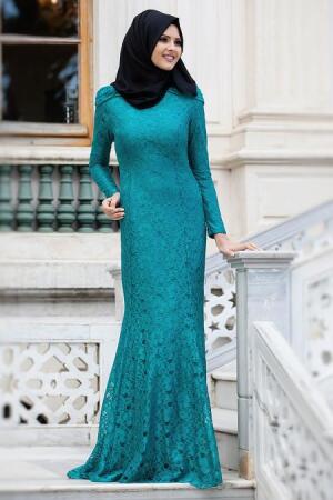 Neva Style - Dantelli Yeşil Elbise - 1
