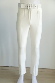 Neva Style - Dar Paça Beyaz Tesettür Pantolon 10550B - Thumbnail