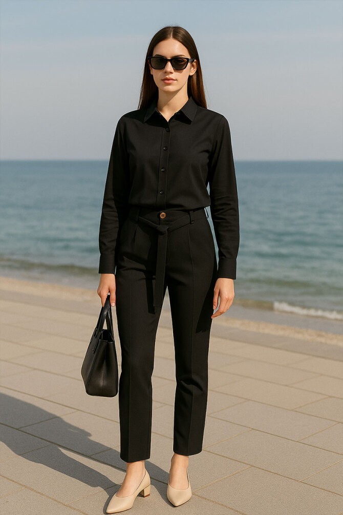 Neva Style - Dar Paça Siyah Tesettür Pantolon 1037S - 1